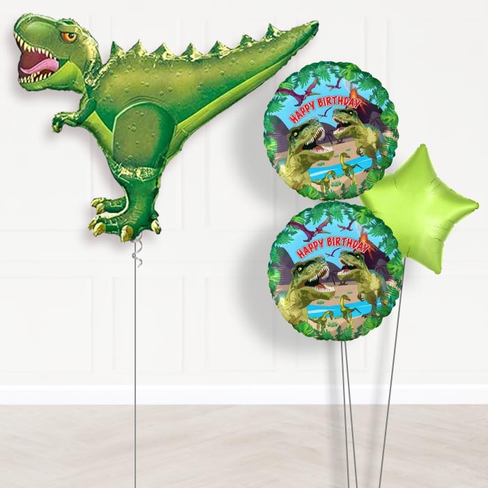 Green T-Rex Dinosaur Helium Balloon Delivered-Giant Balloon + 2 Themed Balloons + 1 Plain Balloon 