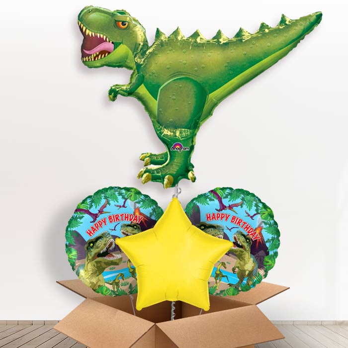 Green T-Rex Helium Balloon in a Box-1 x Giant Balloon and 2 Themed Balloons and 1 Plain Balloon 