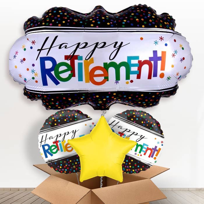 Officially Retired Retirement Helium Balloon in a Box-1 x Giant Balloon and 2 Themed Balloons and 1 Plain Balloon 