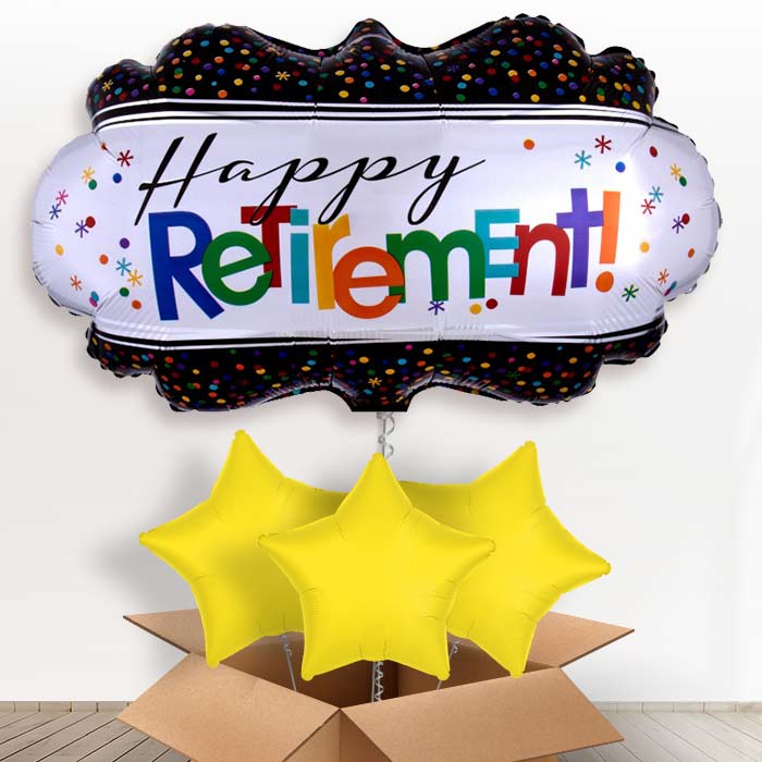 Officially Retired Retirement Helium Balloon in a Box - with 3 Plain Balloons | Party Save Smile