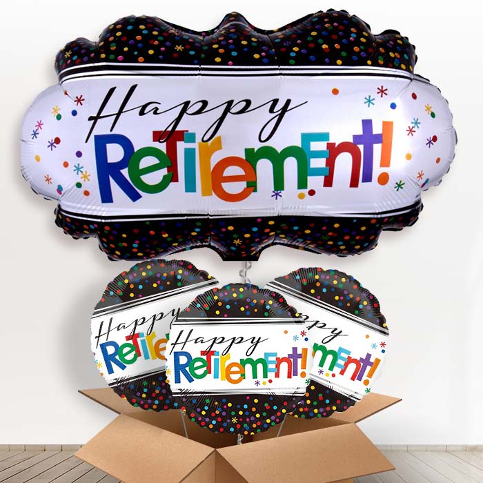 Officially Retired Retirement Helium Balloon in a Box - with 3 Themed Balloons | Party Save Smile