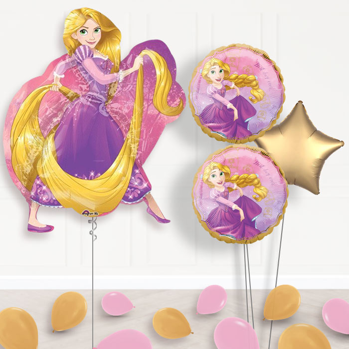 Rapunzel Balloon Bouquet Delivery-Giant Balloon + 2 Themed Balloons + 1 Plain Balloon + Mini Balloons 