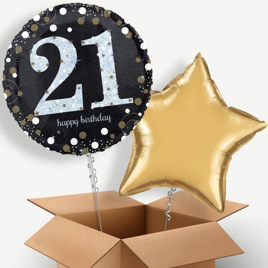 Gold 21st Birthday Helium Balloon Two | Party Save Smile