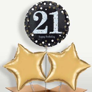 Gold 21st Birthday Bunch of Balloons Inflated with Helium (Trio)
