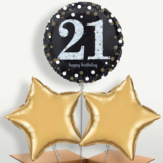 Gold 21st Birthday Bunch of Balloons inflated with Helium | Party Save Smile