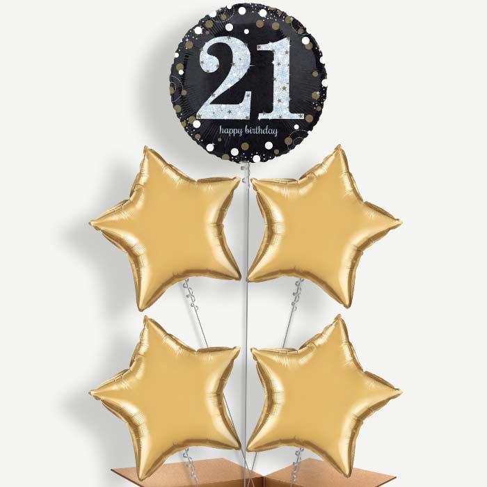Gold 21st Birthday Balloon Cluster Inflated with Helium | Party Save Smile