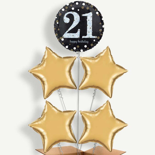 Gold 21st Birthday Balloon Cluster Inflated with Helium | Party Save Smile