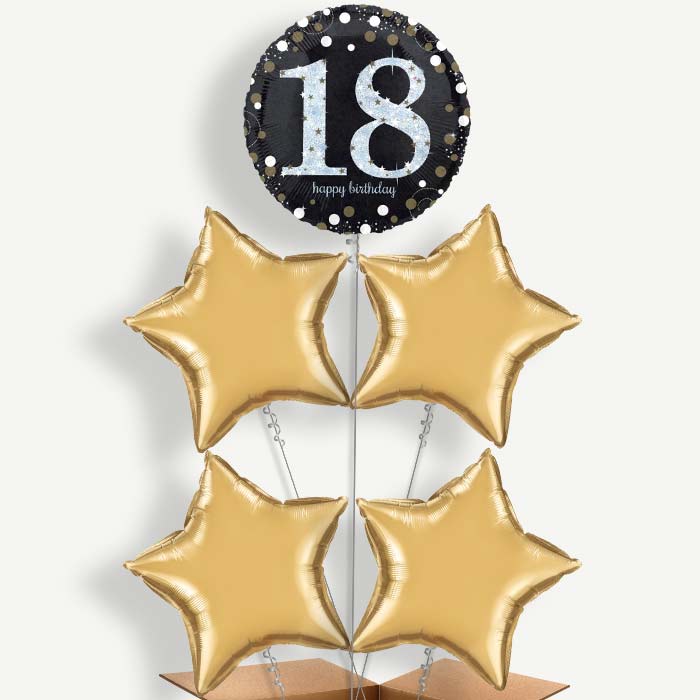 Gold 18th Birthday Balloon Cluster Inflated with Helium | Party Save Smile