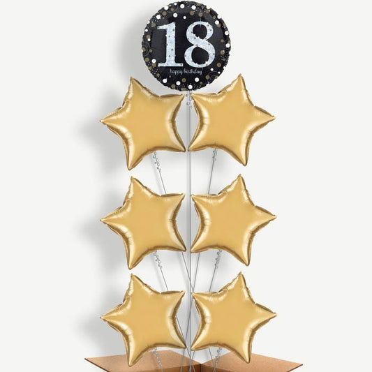 Gold 18th Birthday Balloon Arrangement Inflated with Helium | Party Save Smile