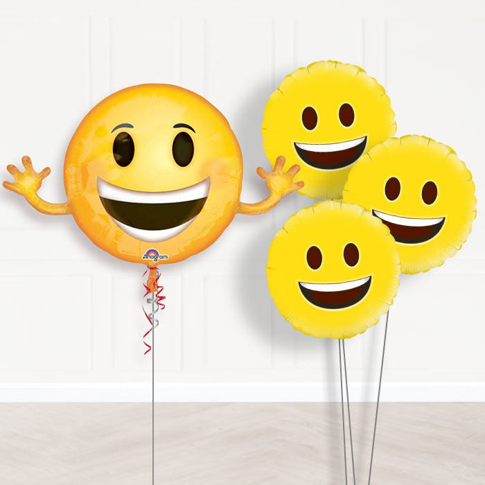 Smiling Emoji Balloon Bouquet in a Box Gift-Giant Balloon + 2 Themed Balloons + 1 Plain Balloon 