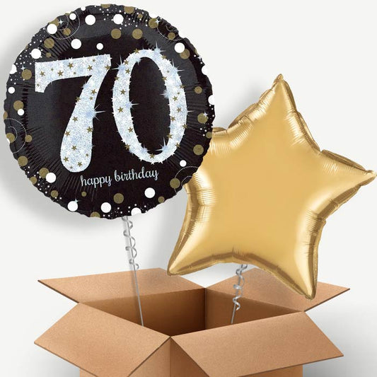 Gold & Black 70th Birthday Helium Balloon Duo | Party Save Smile