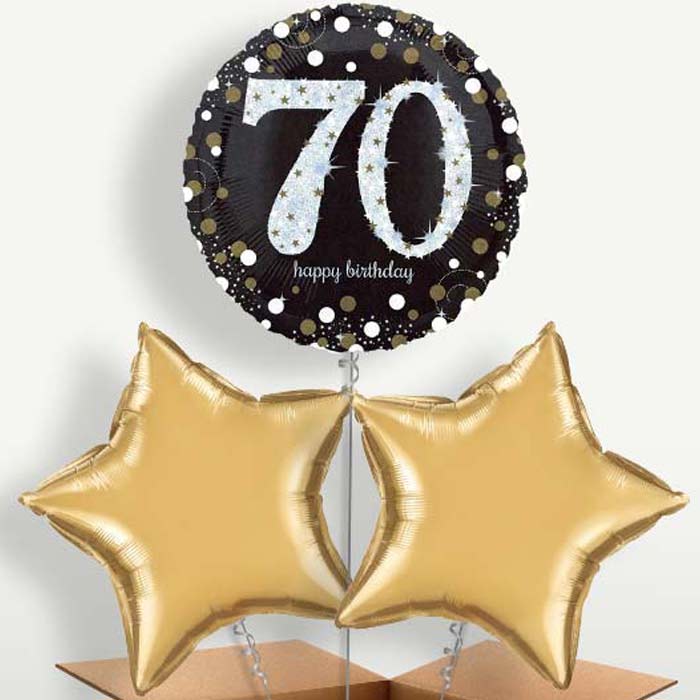 Gold & Black 70th Birthday Trio Balloon Bunch | Party Save Smile