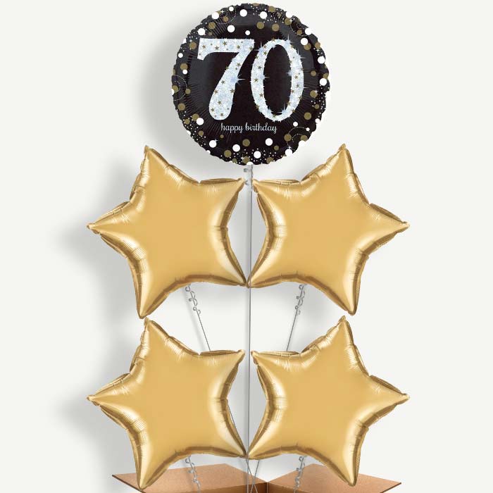 Gold & Black 70th Birthday Helium Cluster Balloons | Party Save Smile
