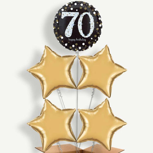 Gold & Black 70th Birthday Helium Cluster Balloons | Party Save Smile