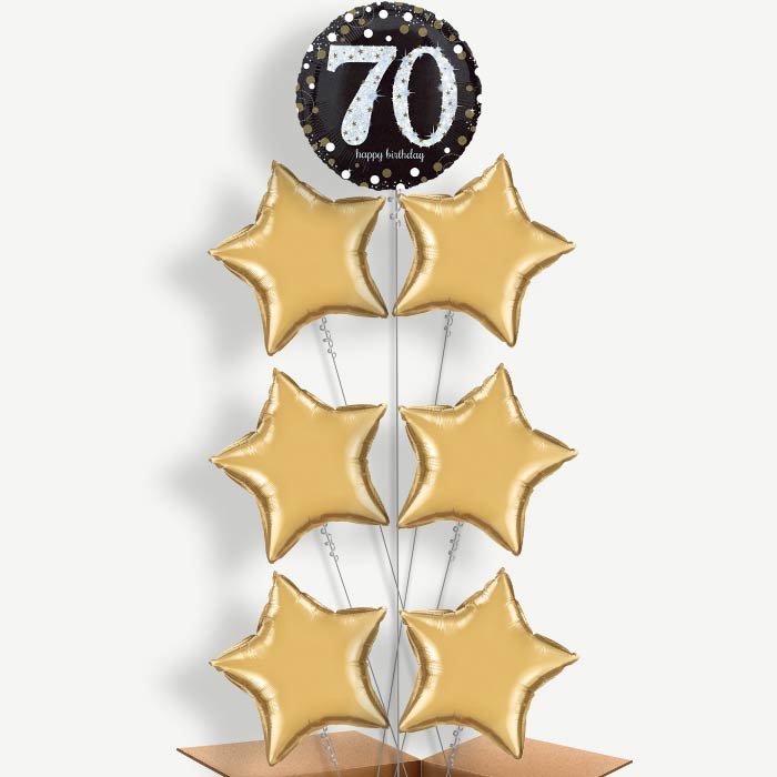 Gold & Black 70th Birthday Helium Balloon Arrangement | Party Save Smile