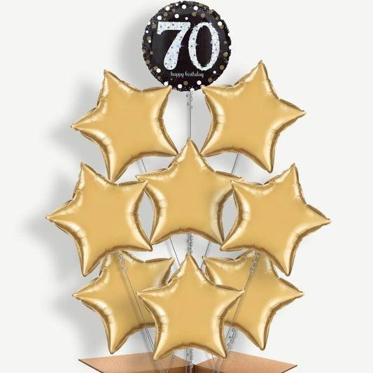 Gold & Black 70th Birthday Helium Balloon Bundle | Party Save Smile