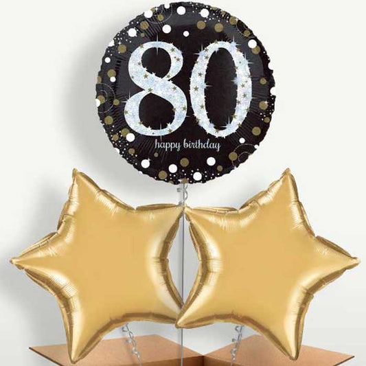 Gold 80th Birthday Bunch of Balloons inflated with Helium | Party Save Smile