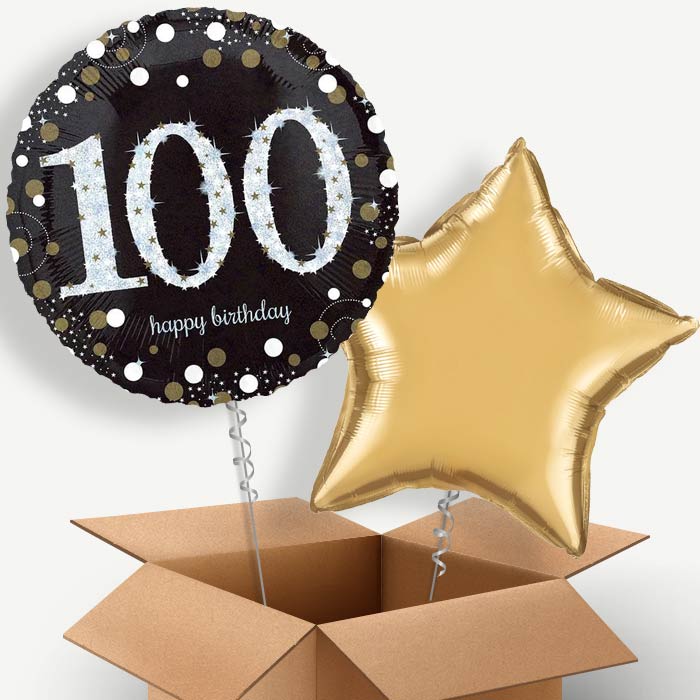 Gold & Black 100th Birthday Helium Balloon Duo | Party Save Smile