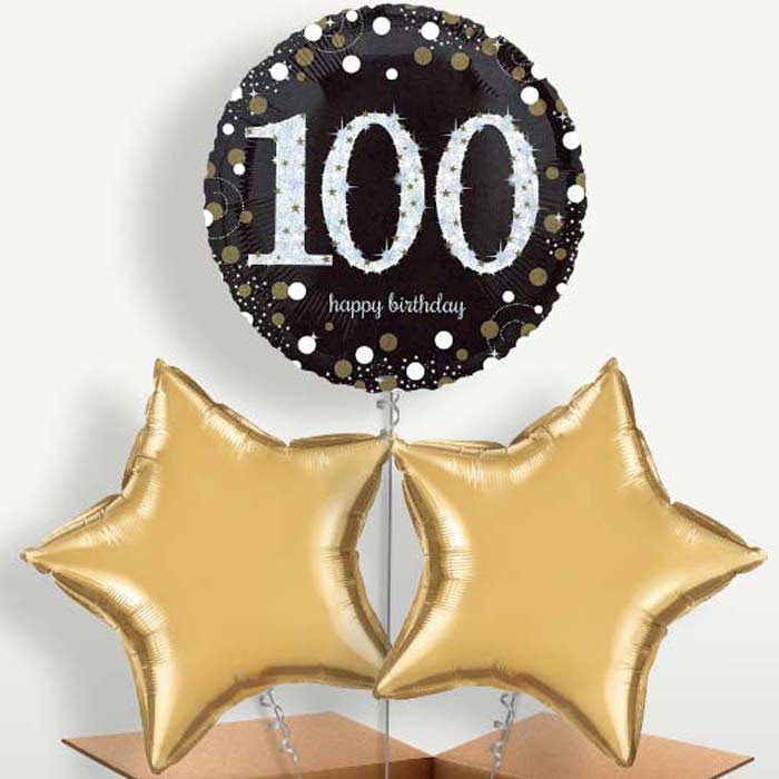 Gold & Black 100th Birthday Trio Balloon Bunch | Party Save Smile