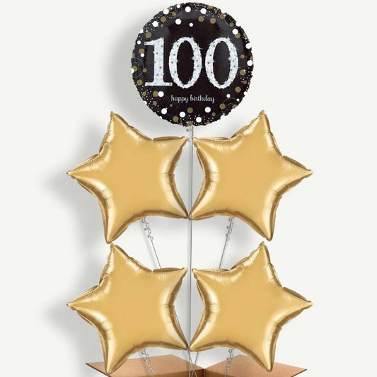 Gold & Black 100th Birthday Helium Cluster Balloons | Party Save Smile