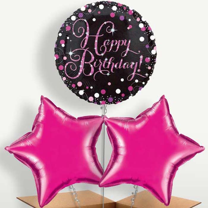 Sparkling Pink Happy Birthday Helium Bunch of Balloons | Party Save Smile