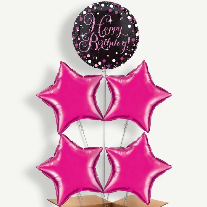 Sparkling Pink Happy Birthday Helium Balloon Cluster  | Party Save Smile