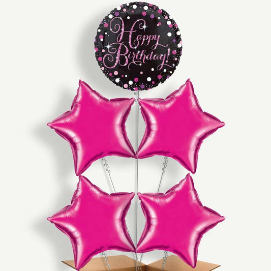 Sparkling Pink Happy Birthday Helium Balloon Cluster  | Party Save Smile