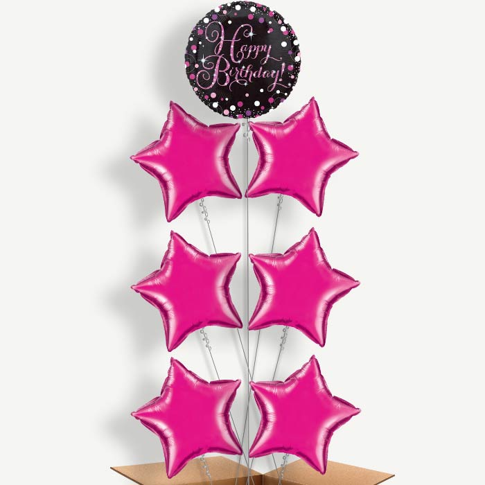 Sparkling Pink Happy Birthday Helium Balloon Arrangement  | Party Save Smile