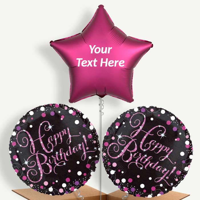 Personalisable Sparkling Pink Happy Birthday Helium Balloons | Party Save Smile