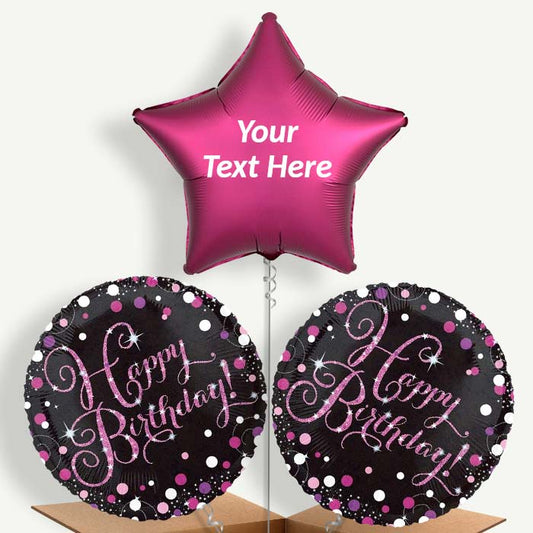 Personalisable Sparkling Pink Happy Birthday Helium Balloons | Party Save Smile