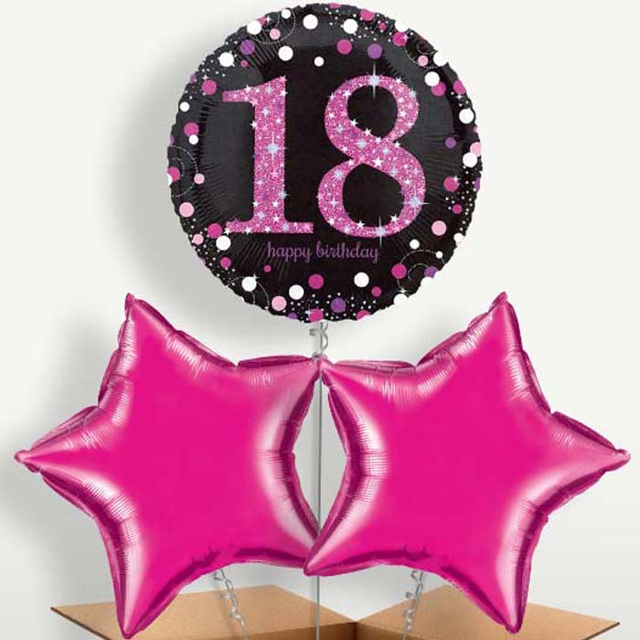 Pink 18th Birthday Balloon Bunch inflated with Helium | Party Save Smile