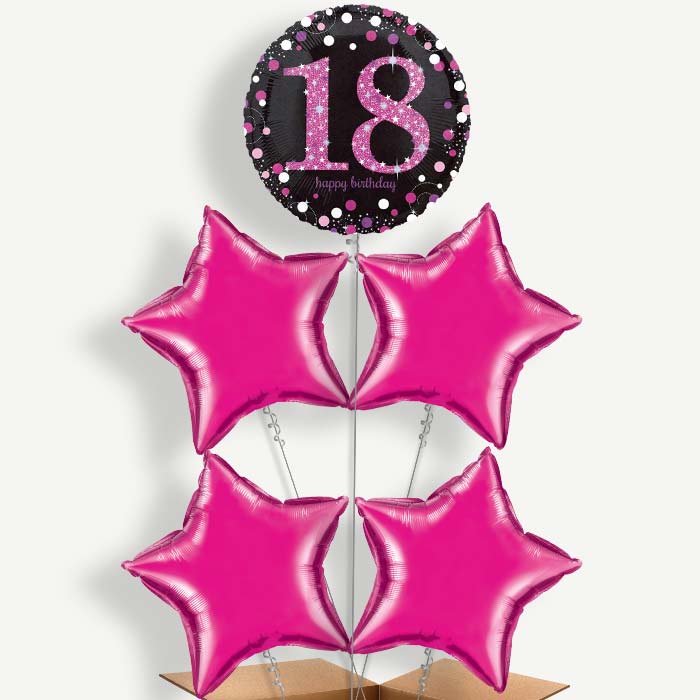Pink 18th Birthday Balloon Cluster Inflated with Helium | Party Save Smile