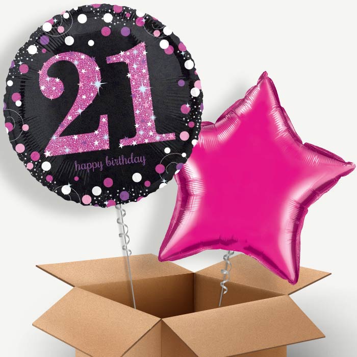 Pink 21st Birthday Helium Balloon Couple | Party Save Smile