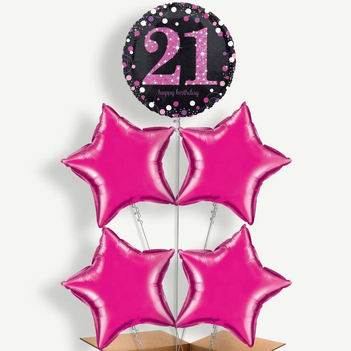Pink 21st Birthday Balloon Cluster Inflated with Helium | Party Save Smile
