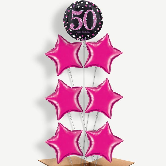 Pink 50th Birthday Balloon Arrangement Inflated with Helium | Party Save Smile