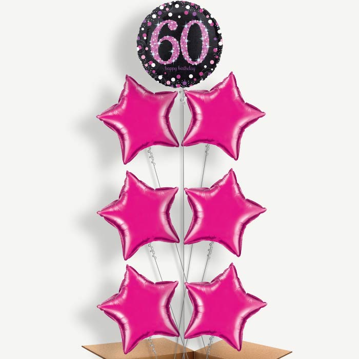 Pink 60th Birthday Balloon Arrangement Inflated with Helium | Party Save Smile