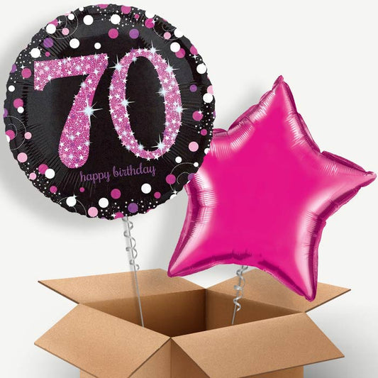 Pink Sparkle Happy 70th Birthday Helium Balloon Couple | Party Save Smile