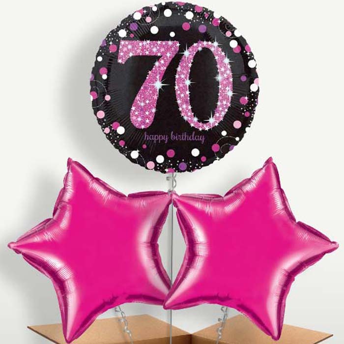 Pink Sparkle Happy 70th Birthday Balloon Bunch | Party Save Smile