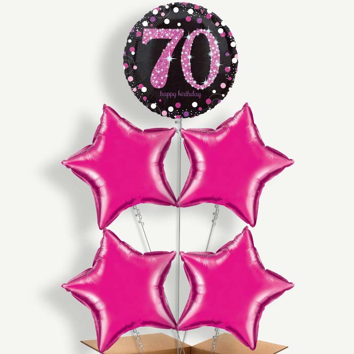 Pink Sparkle Happy 70th Birthday Helium Cluster Balloons | Party Save Smile