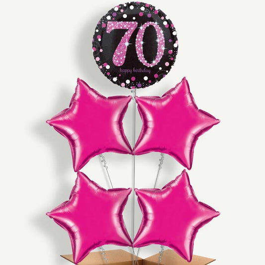 Pink Sparkle Happy 70th Birthday Helium Cluster Balloons | Party Save Smile