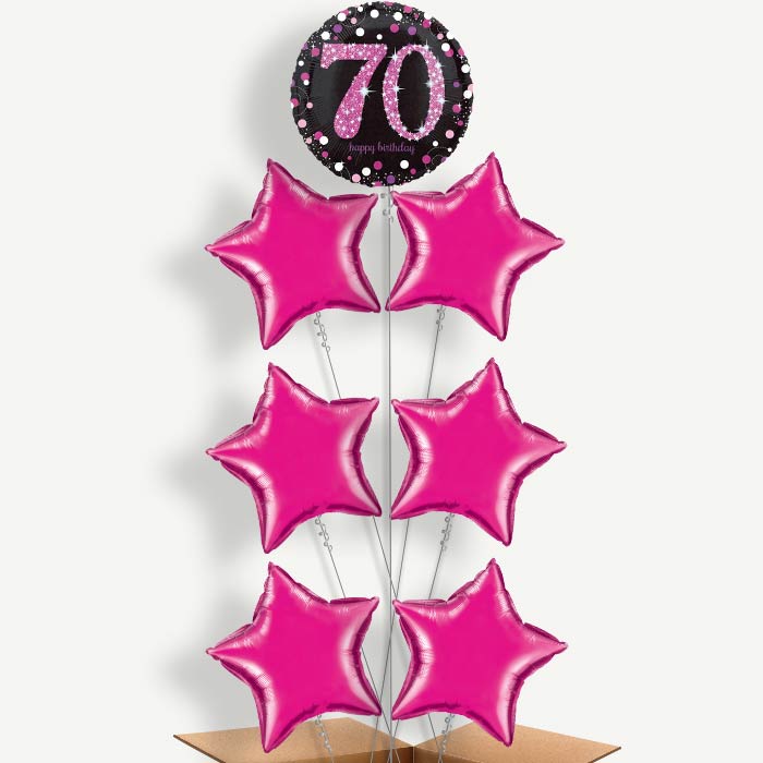 Pink Sparkle Happy 70th Birthday Helium Balloon Arrangement | Party Save Smile