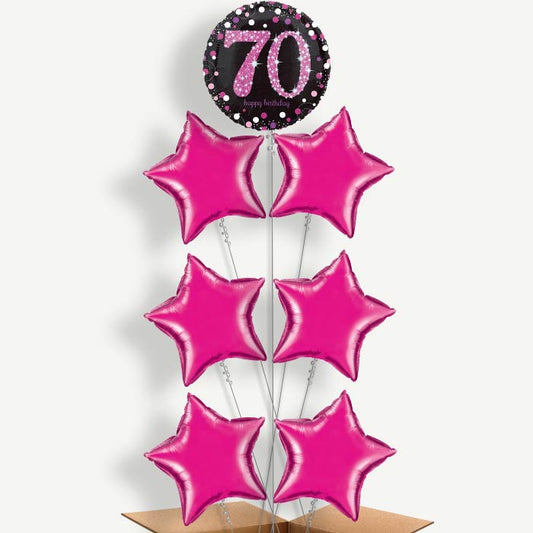 Pink Sparkle Happy 70th Birthday Helium Balloon Arrangement | Party Save Smile