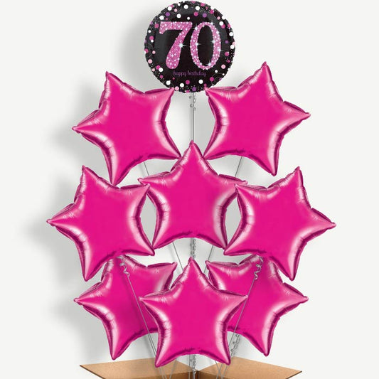 Pink Sparkle Happy 70th Birthday Helium Balloon Bundle | Party Save Smile
