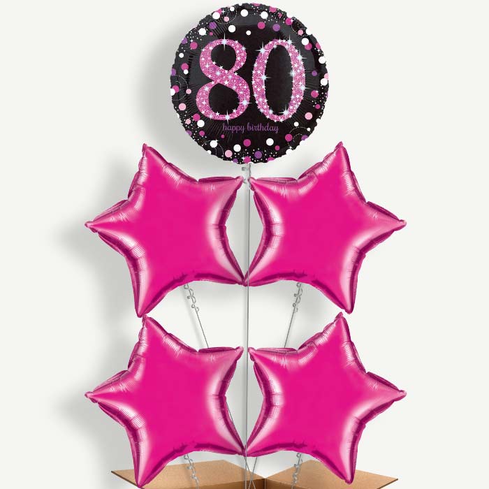 Pink Sparkle Happy 80th Birthday Helium Cluster Balloons | Party Save Smile