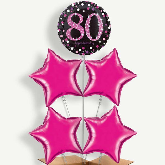 Pink Sparkle Happy 80th Birthday Helium Cluster Balloons | Party Save Smile