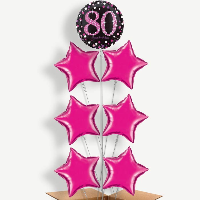 Pink Sparkle Happy 80th Birthday Helium Balloon Arrangement | Party Save Smile