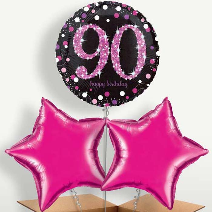 Pink Sparkle Happy 90th Birthday Balloon Bunch | Party Save Smile