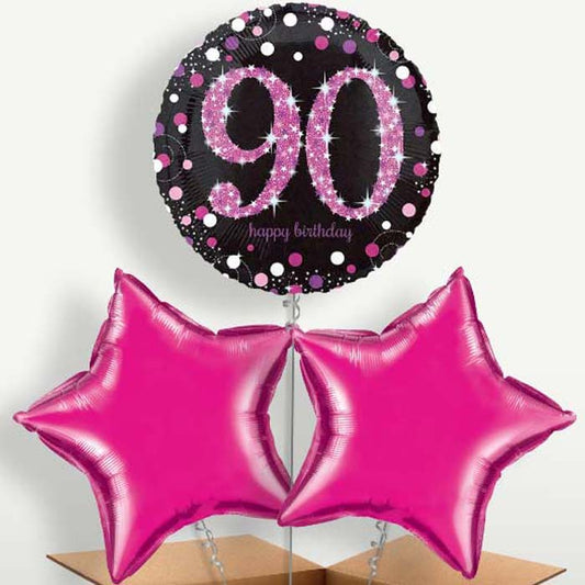 Pink Sparkle Happy 90th Birthday Balloon Bunch | Party Save Smile