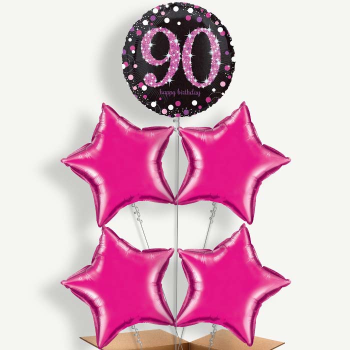 Pink Sparkle Happy 90th Birthday Helium Cluster Balloons | Party Save Smile