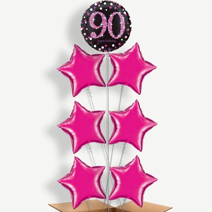 Pink Sparkle Happy 90th Birthday Helium Balloon Arrangement | Party Save Smile